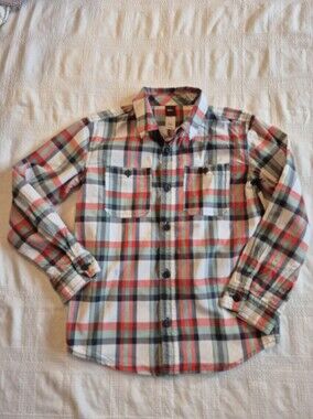Tea Collection boys size 7 plaid button down shirt VGUC